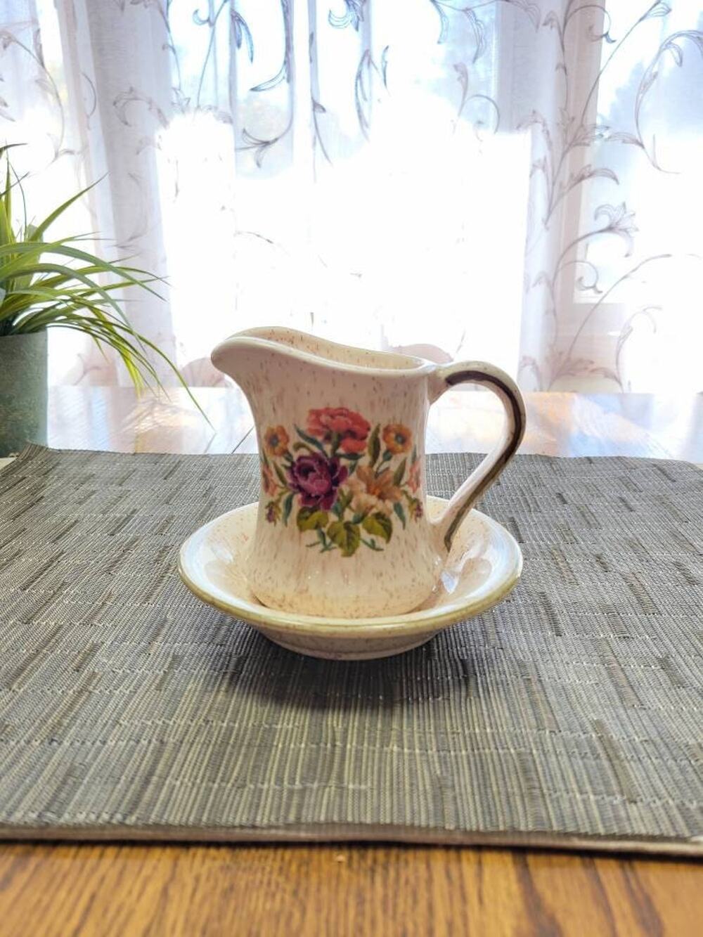 Vintage California Originals Floral Pitcher and Bowl Set 1029 B USA Pottery